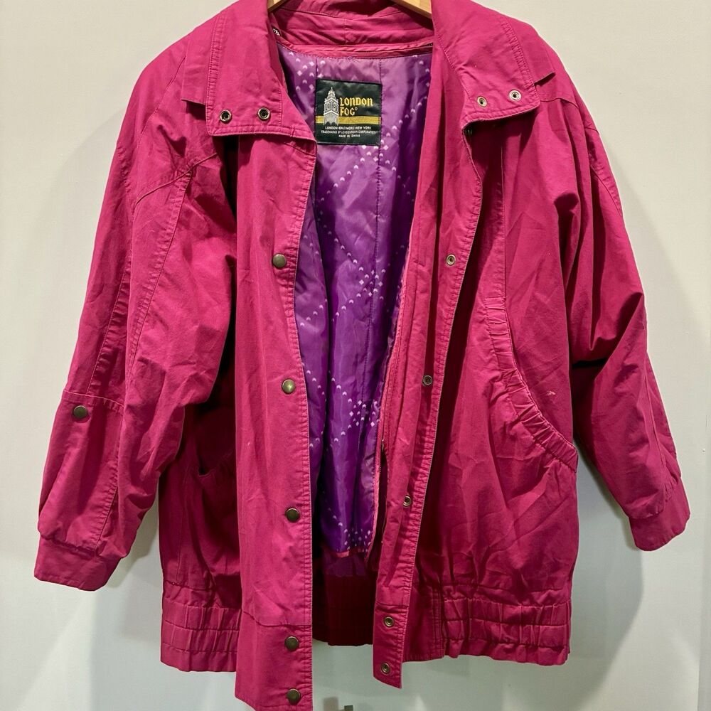Vintage London Fog Hot Pink Snap Jacket Purple Lined 3M Thinsulate Y2K 90s Sz 10